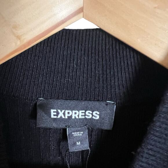 Express Black Ribbed Knit Long Sleeve Mock Neck Asymmetric Sweater Midi Dress M - Picture 5 of 13